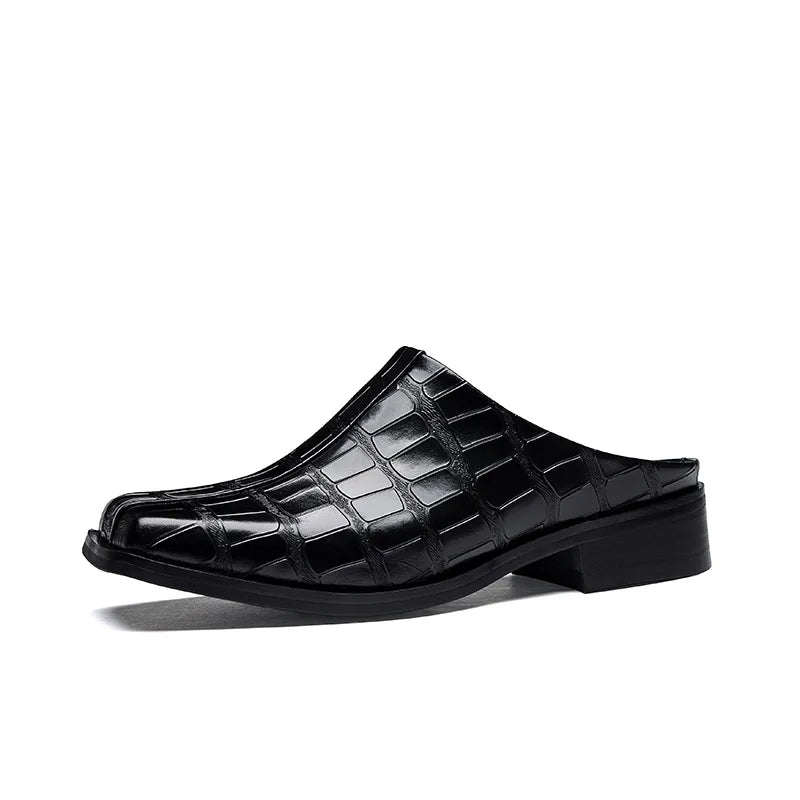 Square Toe Crocodile Skin Mules Shoes
