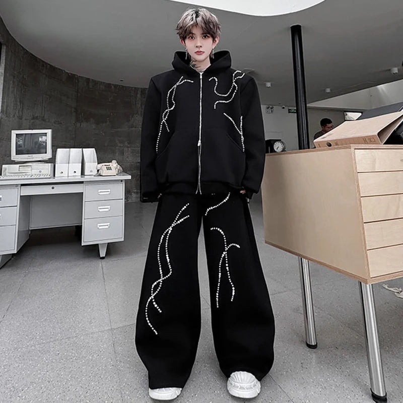 Beads Decoration Wide-Leg Pants Set