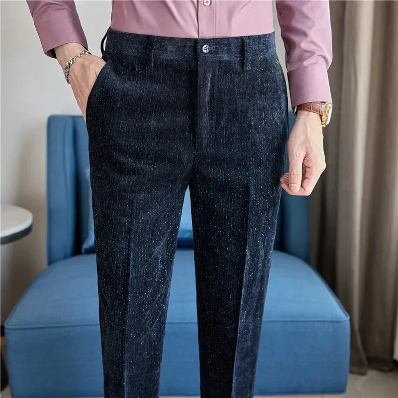 Velvet Solid Slim Fit Trousers