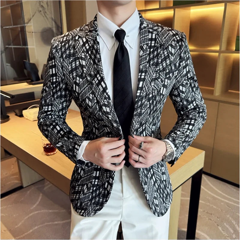 Geometric Grid Pattern Men's Blazer