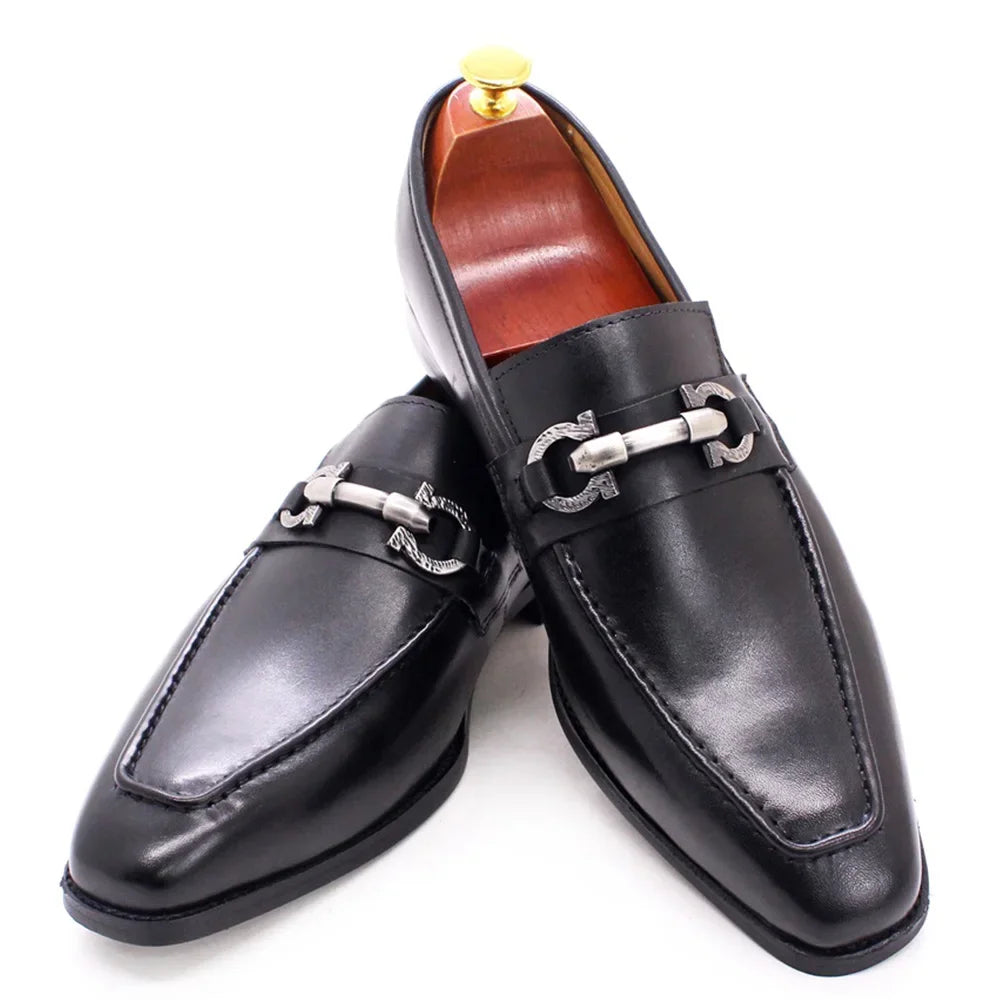 Elegant Black with Metal Appliques Loafers