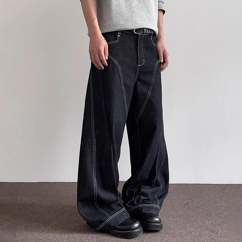 Multiple Visible Lines Curved Jeans