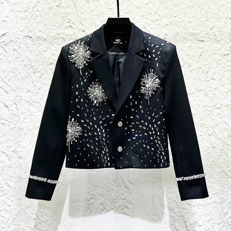 Black Elegant Rhinestone Blazer
