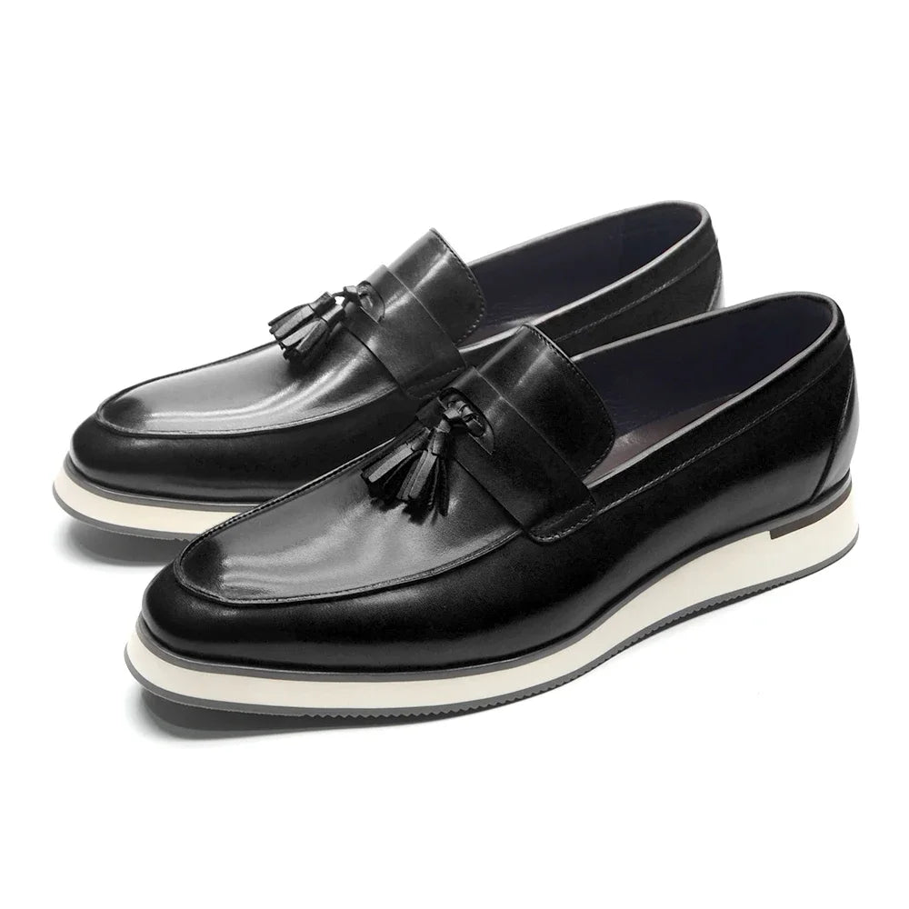 Genuine Leather Tassel Penny Loafers