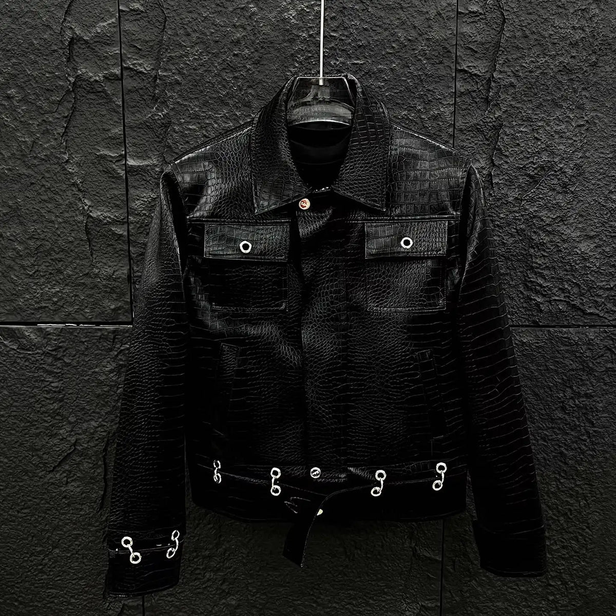 Niche Faux Leather Turn-Down Collar Jacket