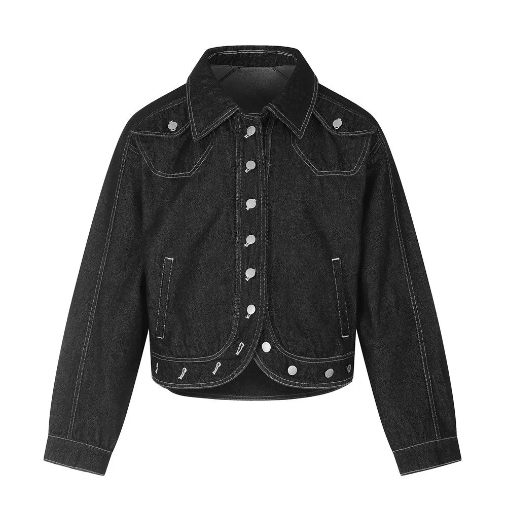 Button-Up Unique Short Denim Jacket