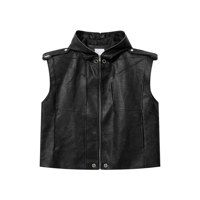 PU Leather Solid Zipper Vest