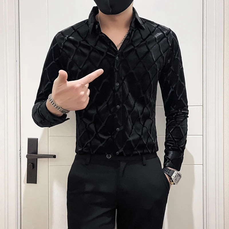 Long-sleeved Bright Velvet Shirt