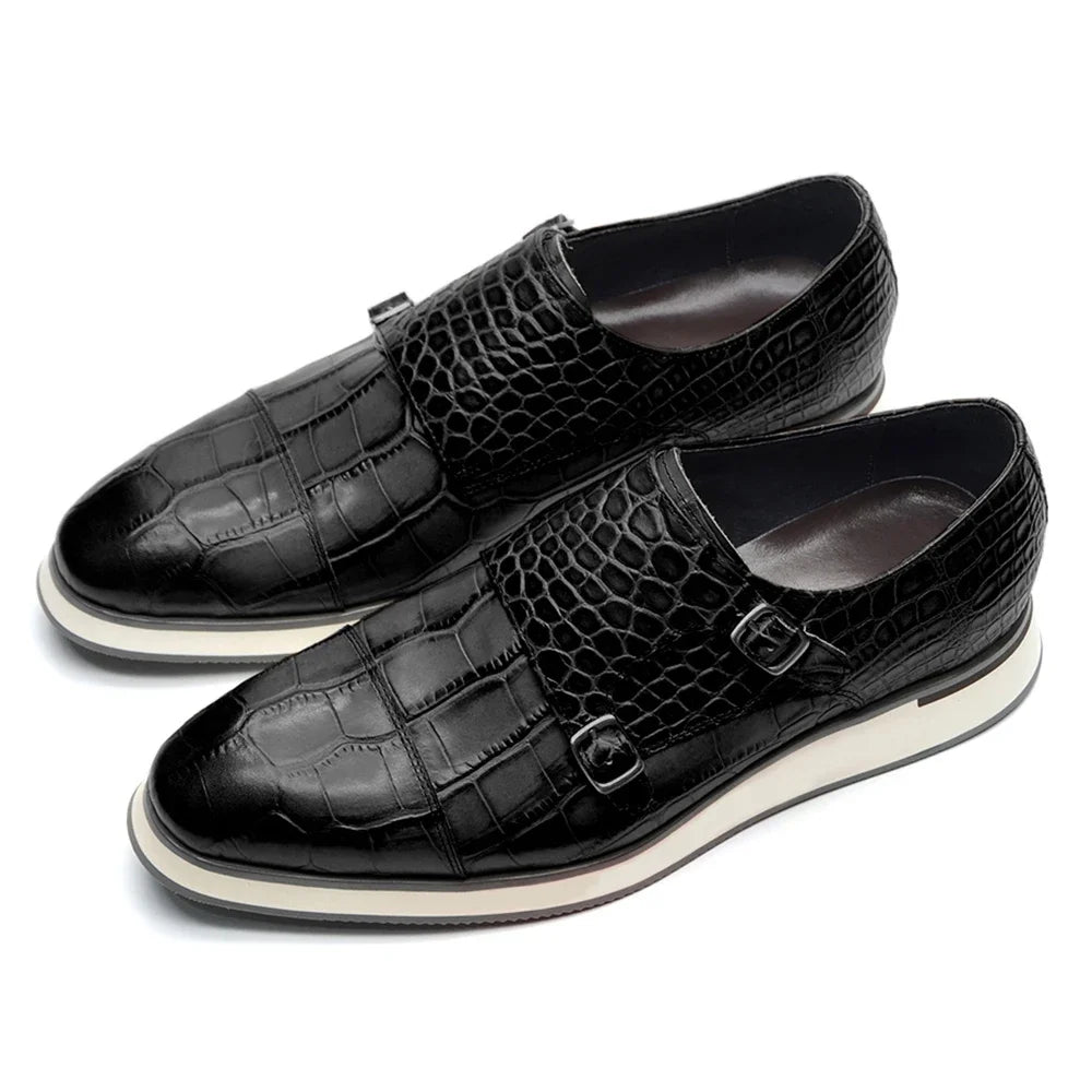 Classic Crocodile Pattern Double Monk Shoes