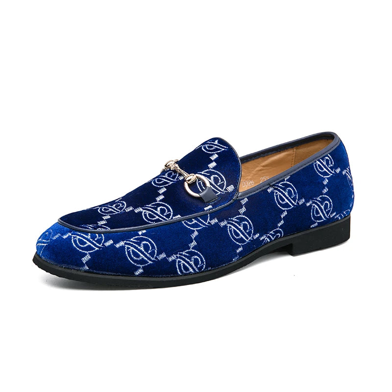Geometric Embroidered Suede Loafers
