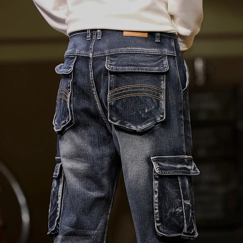 Multi Pockets Straight Cut Jeans