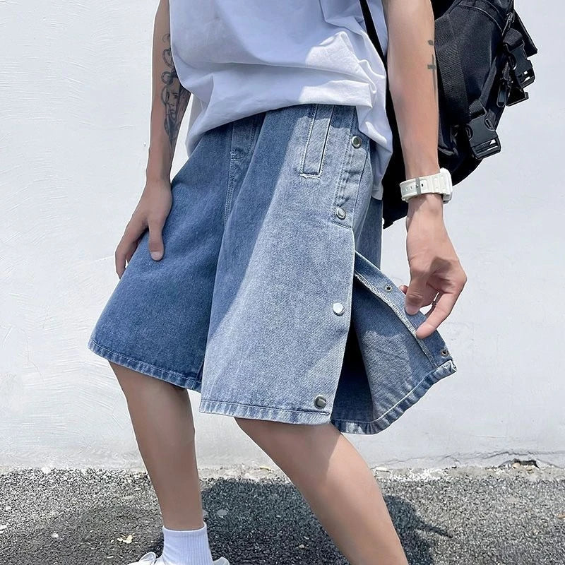 Side Button Fly Denim Shorts