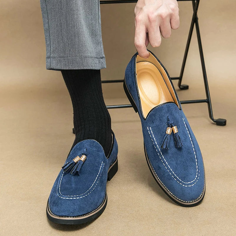 Stitches Suede Round Toe Loafers