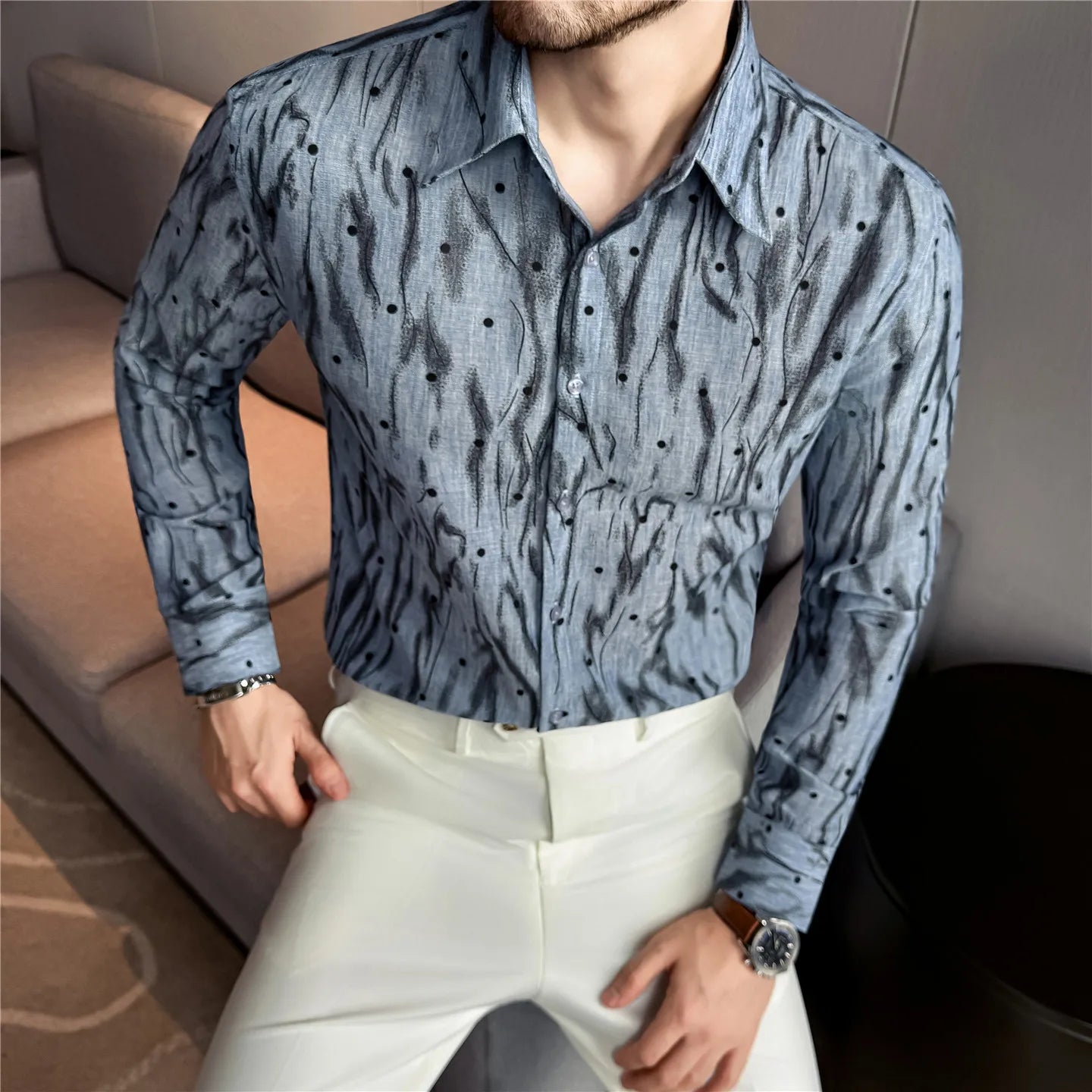 Striped Polka Dot Jacquard Shirt