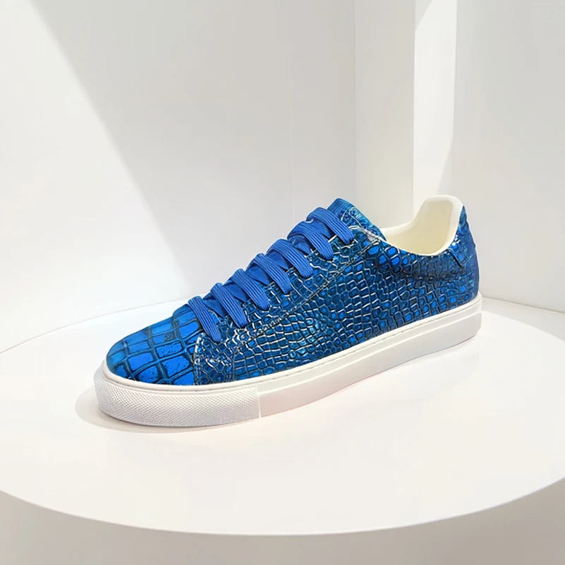 Blazing Blue Man Luxury Leather Sneakers
