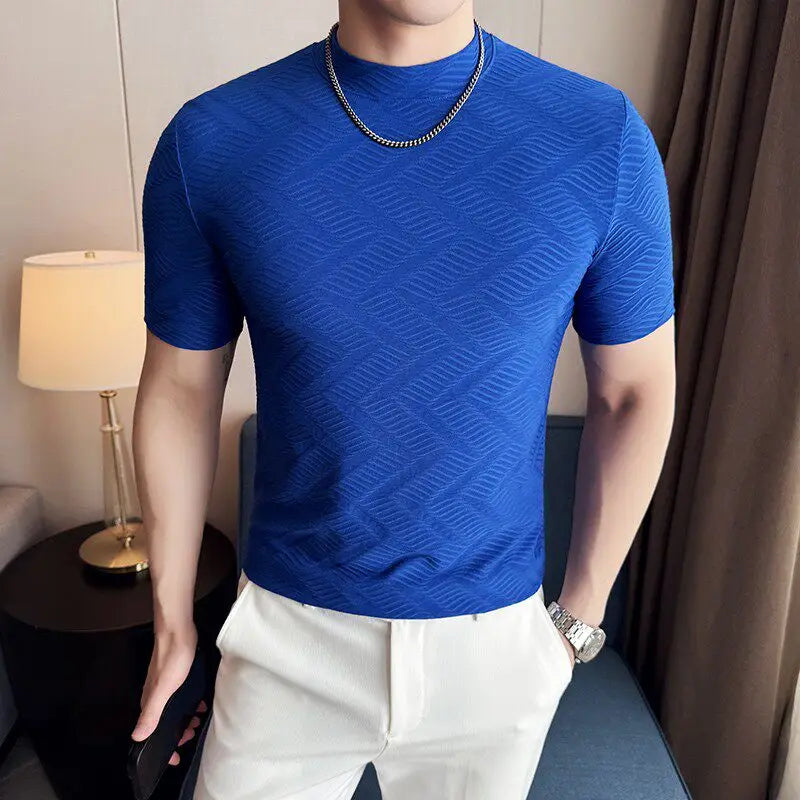 Geometric Pattern Slim-Fit O-Neck T-Shirt