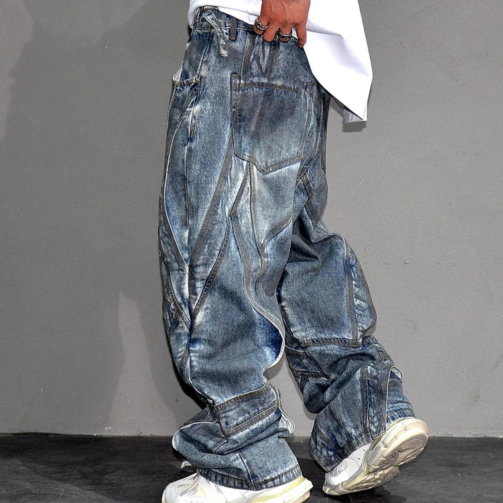 Blue Stitch Patchwork Baggy Jeans