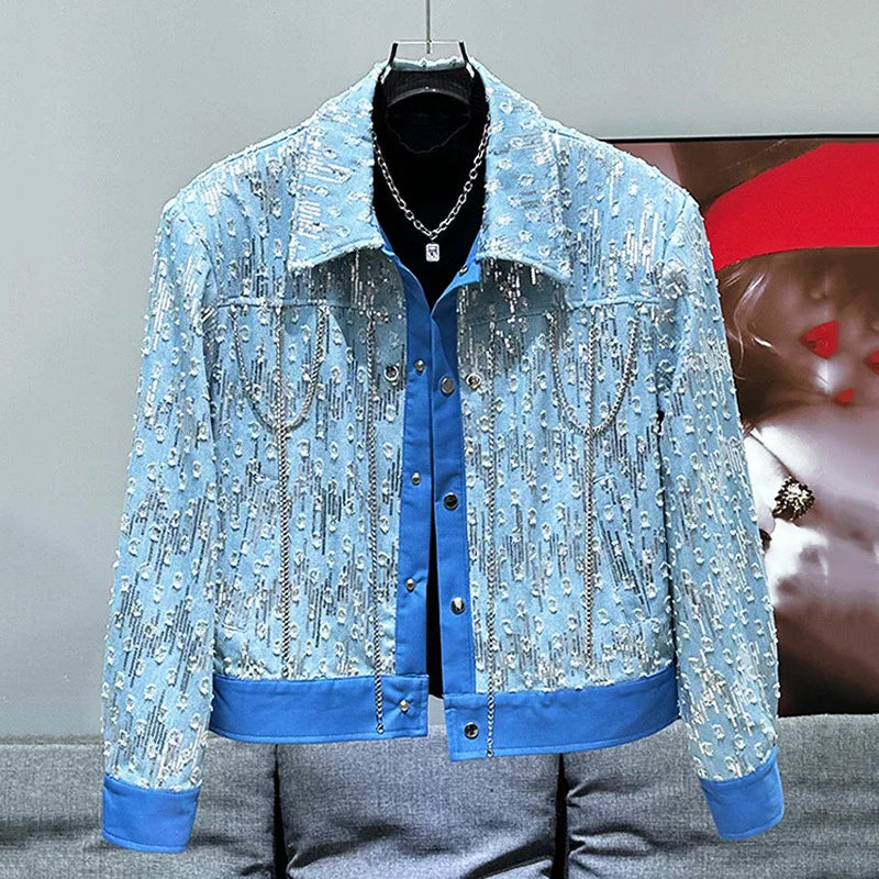 Metal Chain Decoration Denim Jacket