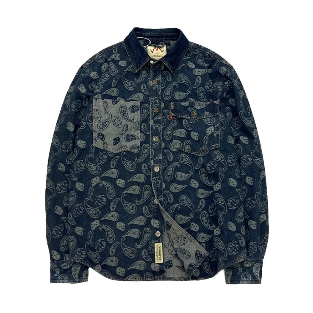 Paisley Pattern Retro Men's Denim Shirt