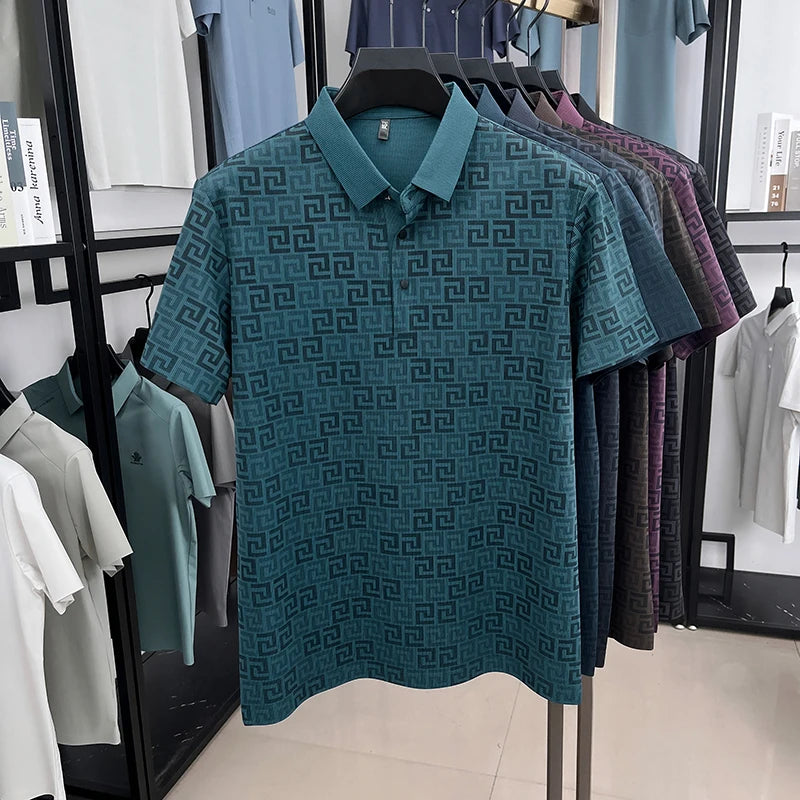 Geometric Pattern Anti-Wrinkle Polo Shirt
