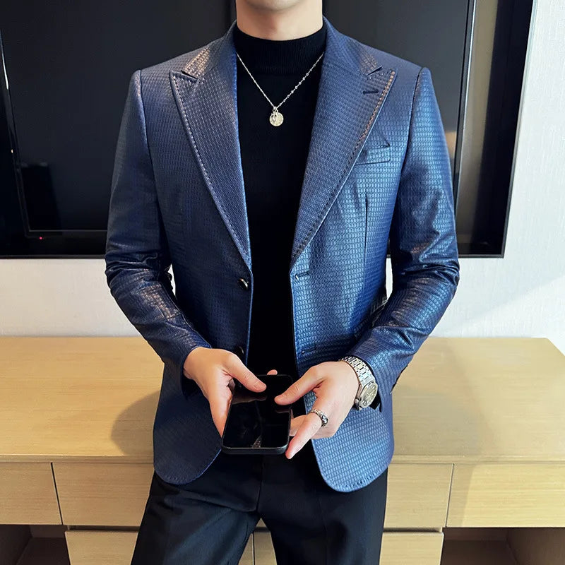 Waffle Leather Single-Breasted Blazer