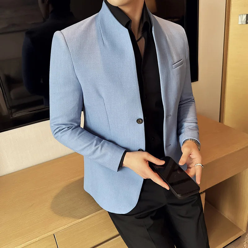 New Waffle Stand-Up Collar Men Blazer