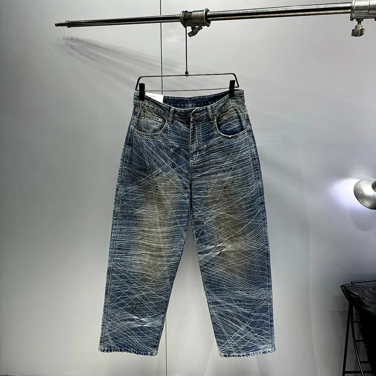 Distressed Line Paint Denim Jeans