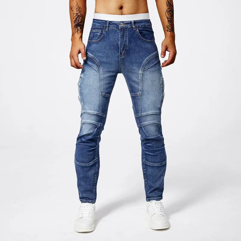 Two-Tone Zipper Slim-Fit Jeans