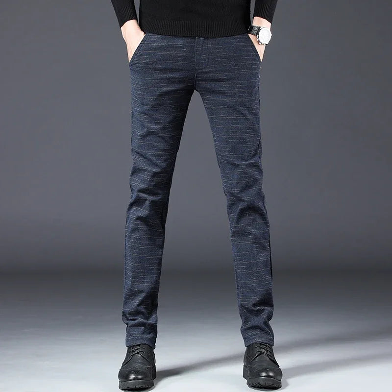 Plaid Straight Fashionable Slim Trousers