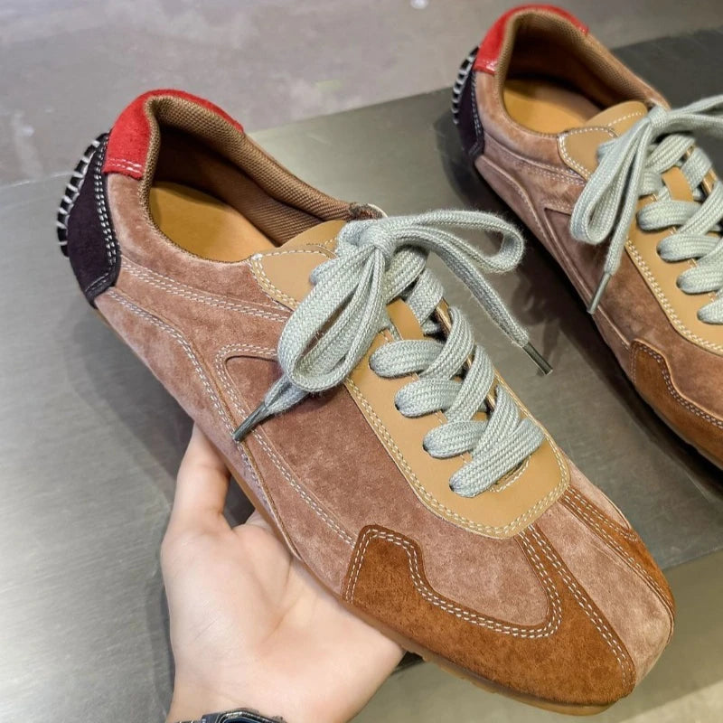 Suede Stitched Lace-Up Sneakers