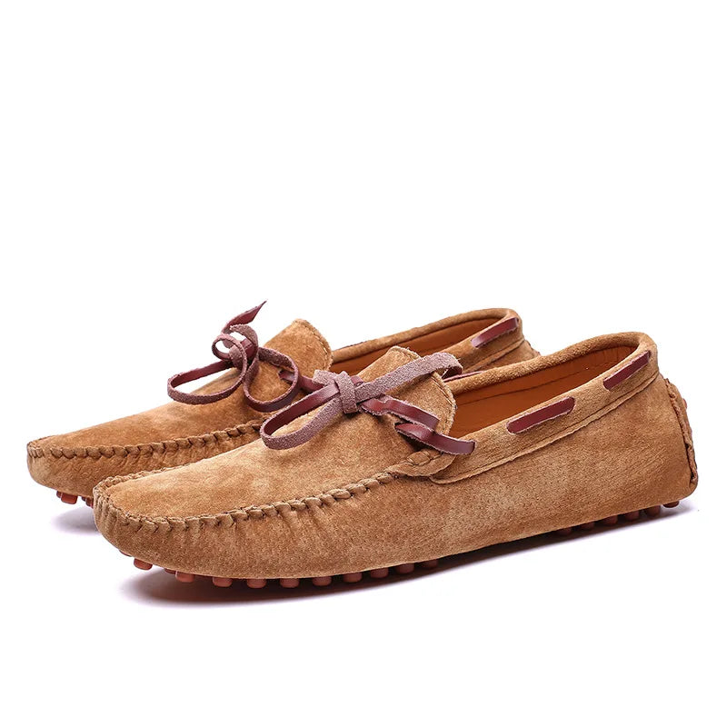 Leather Lace Detailing Suede Loafers