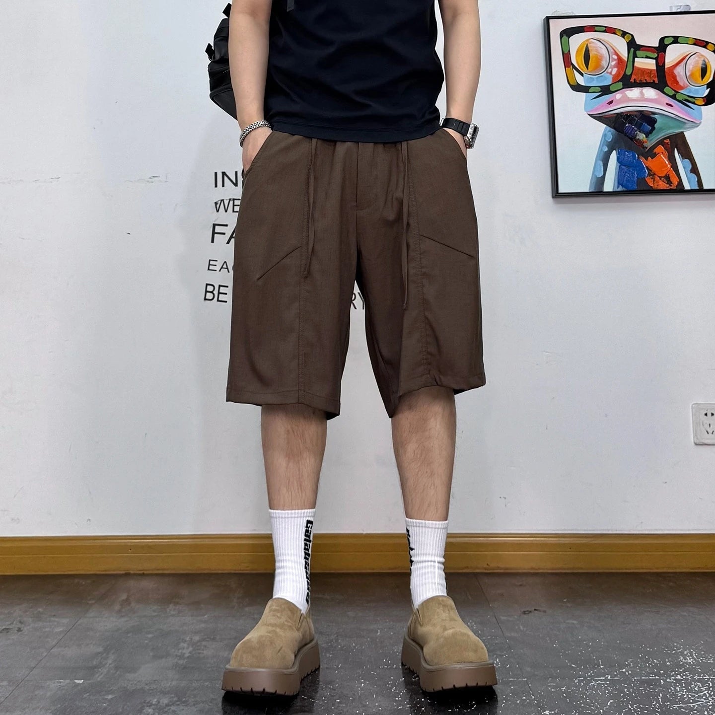 Mid-Length Loose Fit Drawstring Shorts