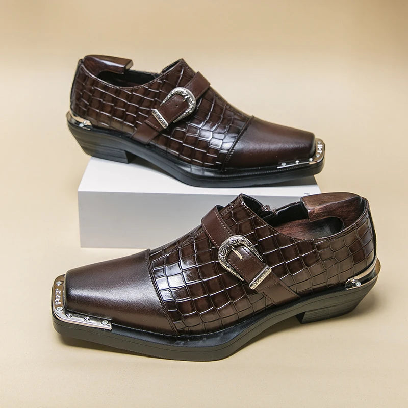 Square Point Fake Crocodile Skin Pattern Shoes