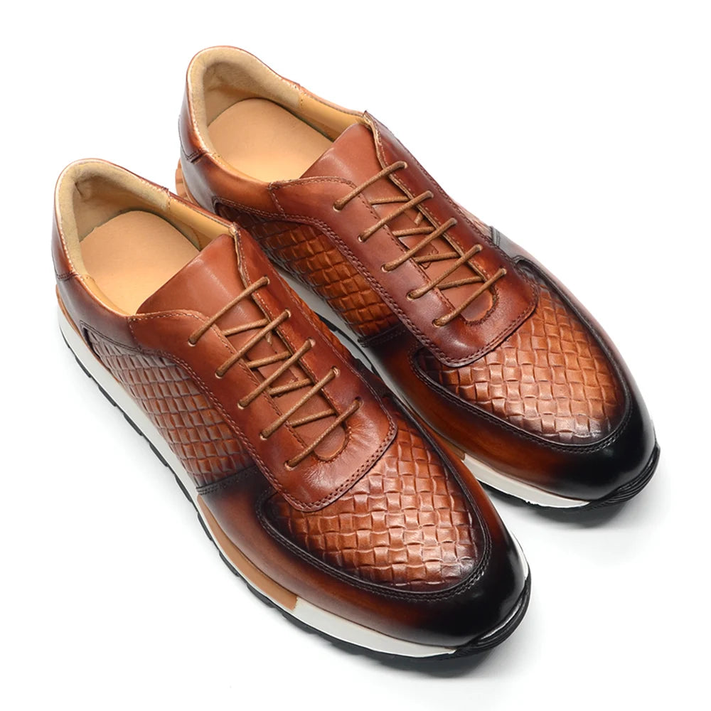 Fashionable Genuine Leather Woven Pattern Shoes