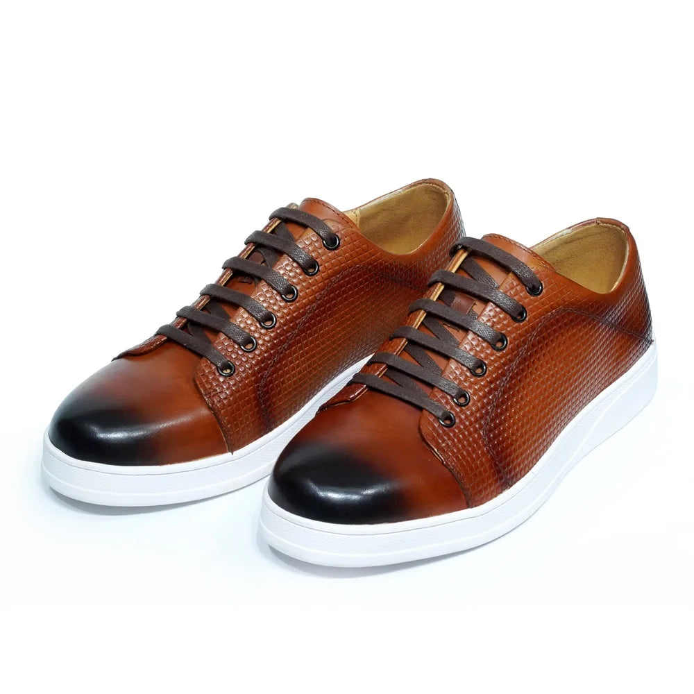 Premium Textured Leather Lace-Up Sneakers