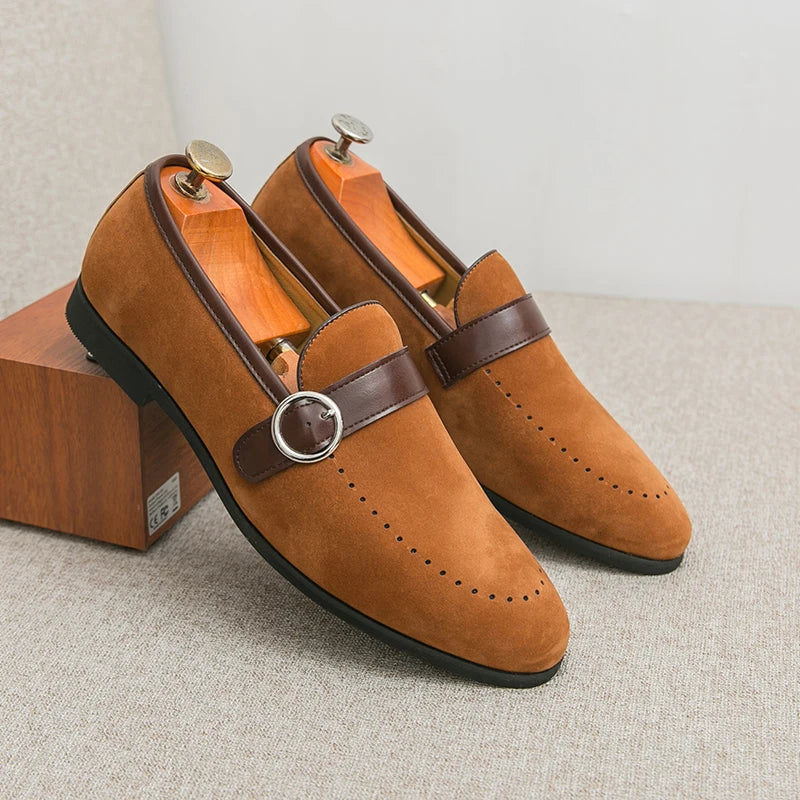Soft Soled Buckle Frosted Leather Loafers