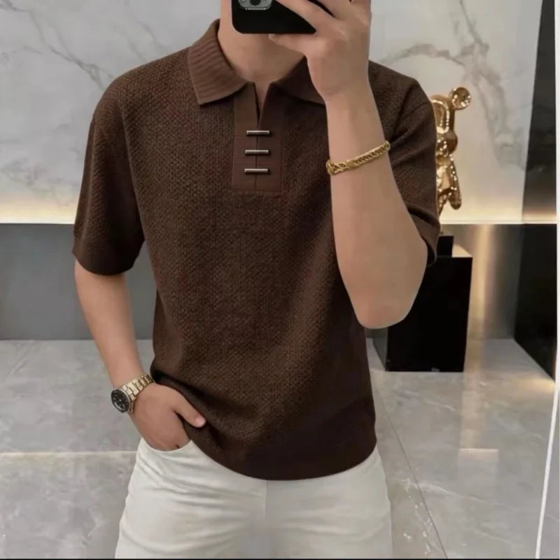 Sleek Knit Detail Polo Shirt