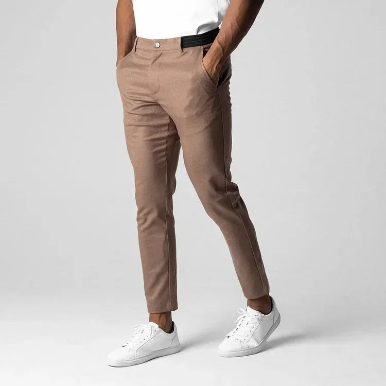 Solid Stretchy Mid-Waist Men's Pants