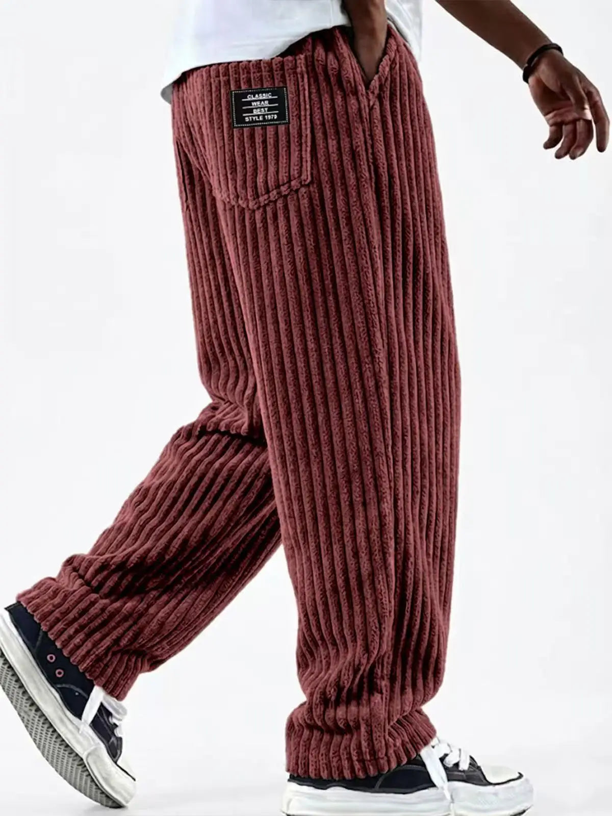 Retro Vertical Striped Corduroy Pants