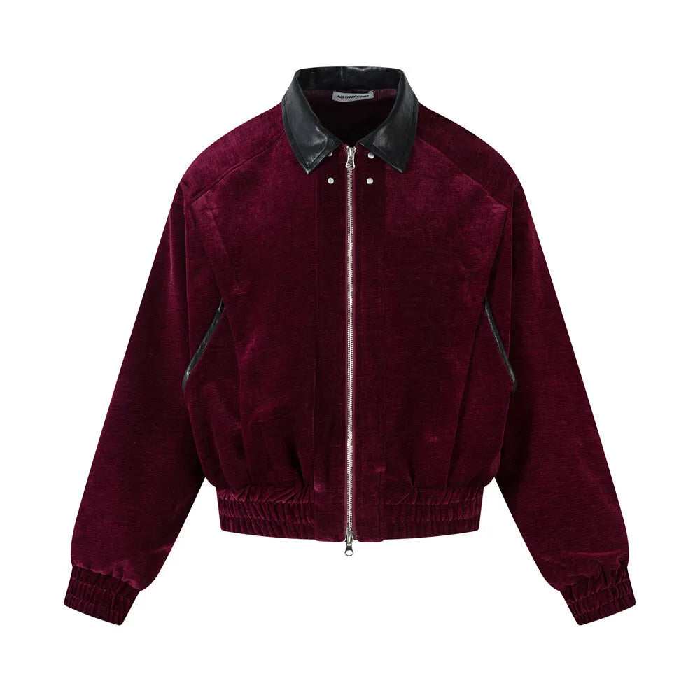 Leather Splicing Collar Zipper Jacket