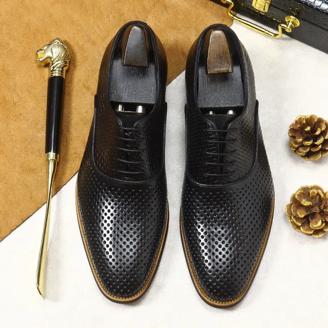 Dots Woven Genuine Leather Oxford Shoes