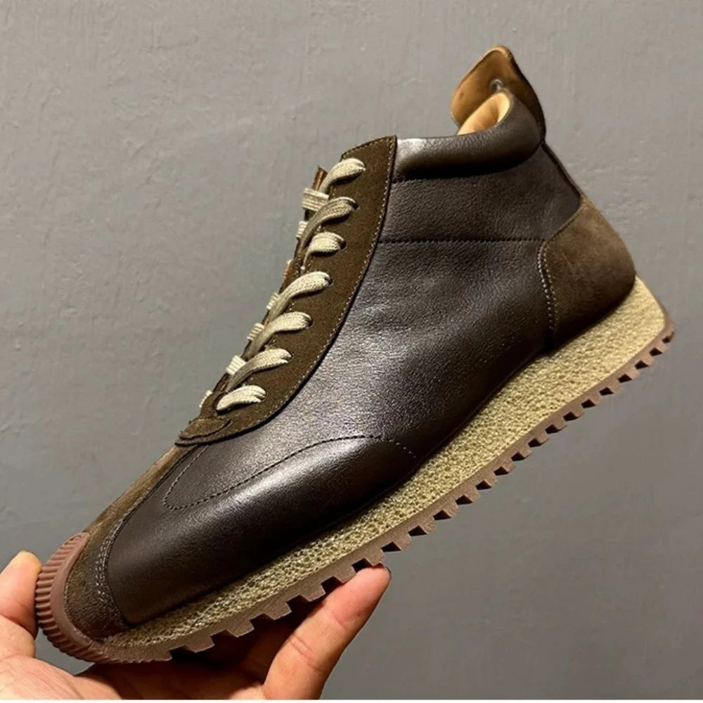 Handmade Cow Leather High Top Sneakers
