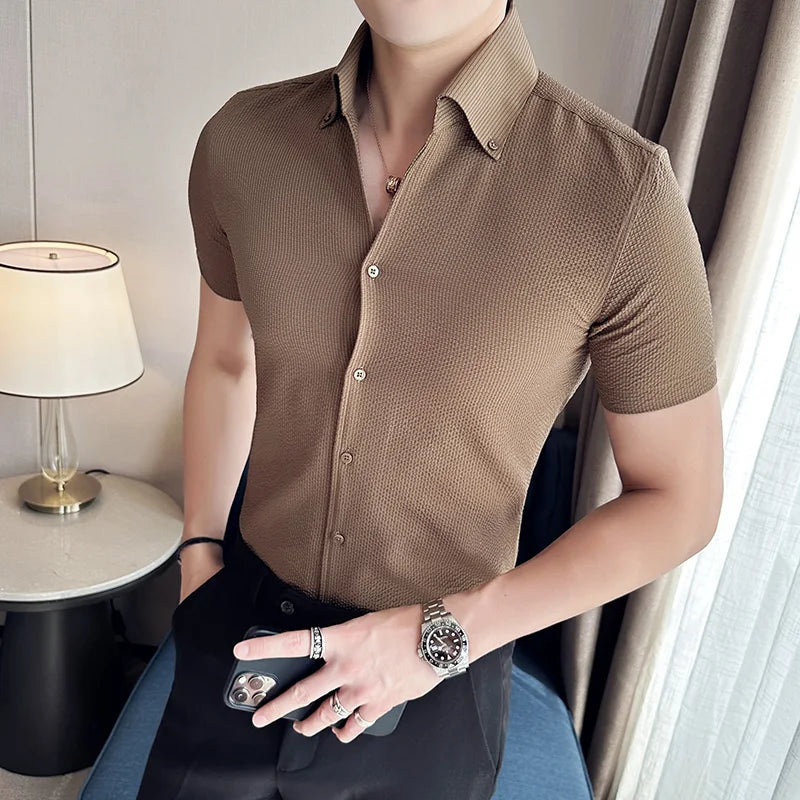 Textured Short Sleeve Button Shirt