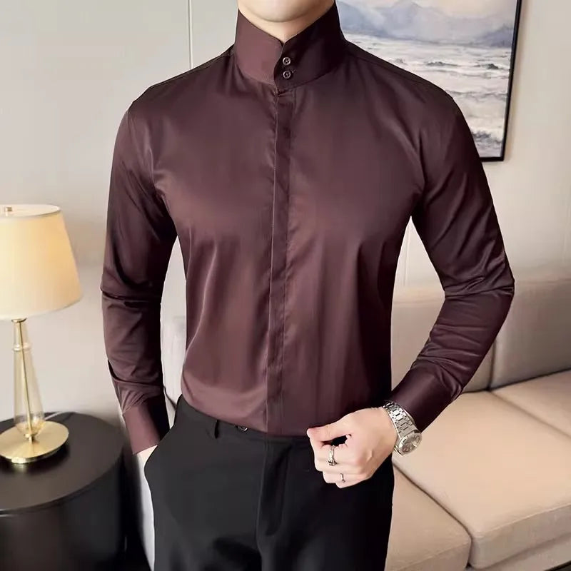 High Collar Smart Casual Style Shirt