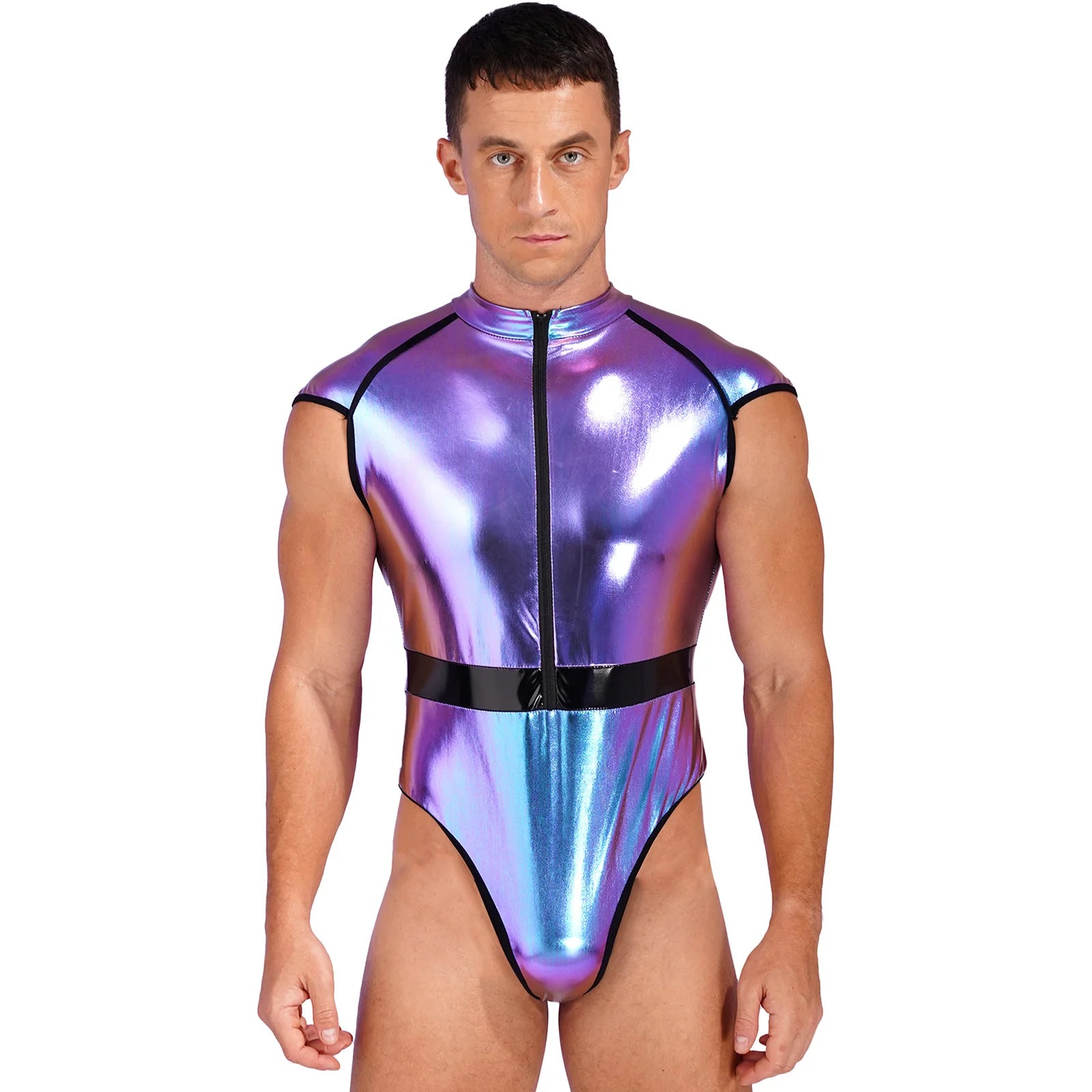 Zipper Front Shiny Solid Bodysuit