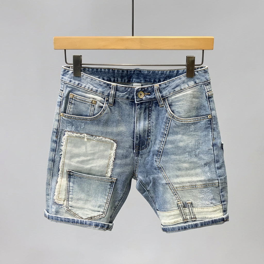 Summer Light Denim Patch Denim Shorts