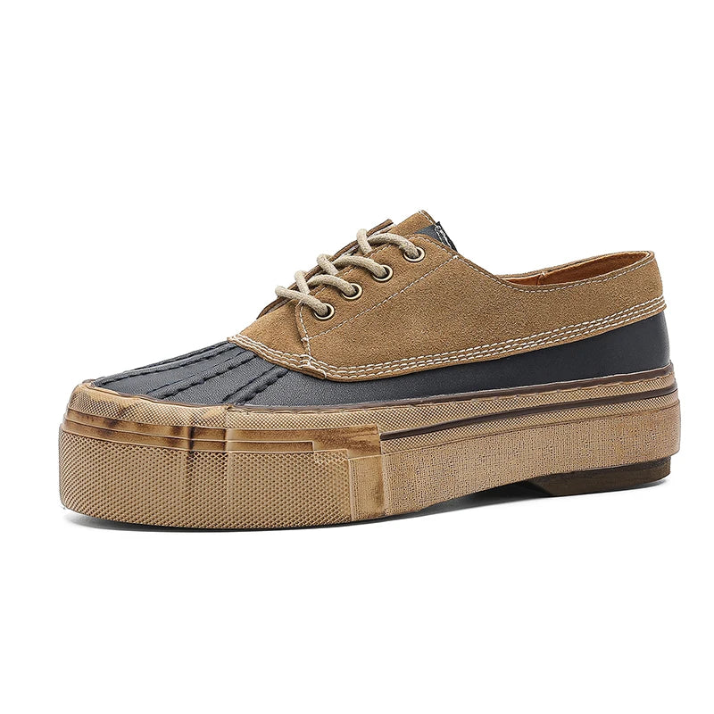 Split Leather Non-Slip Lace-Up Sneakers
