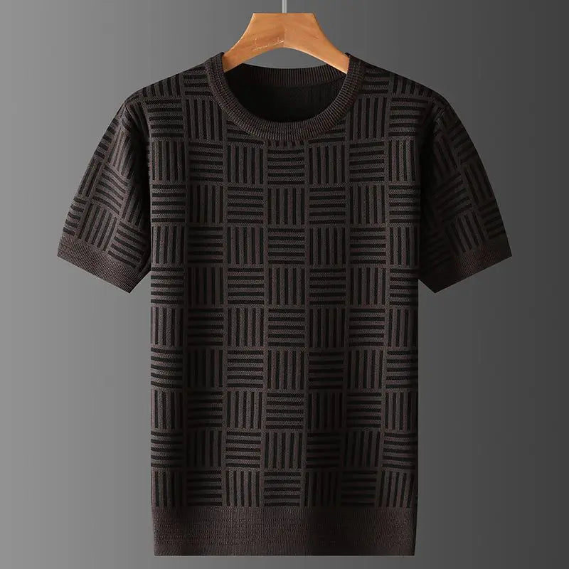 Knitted Plaid O-Neck Men's T-Shirt