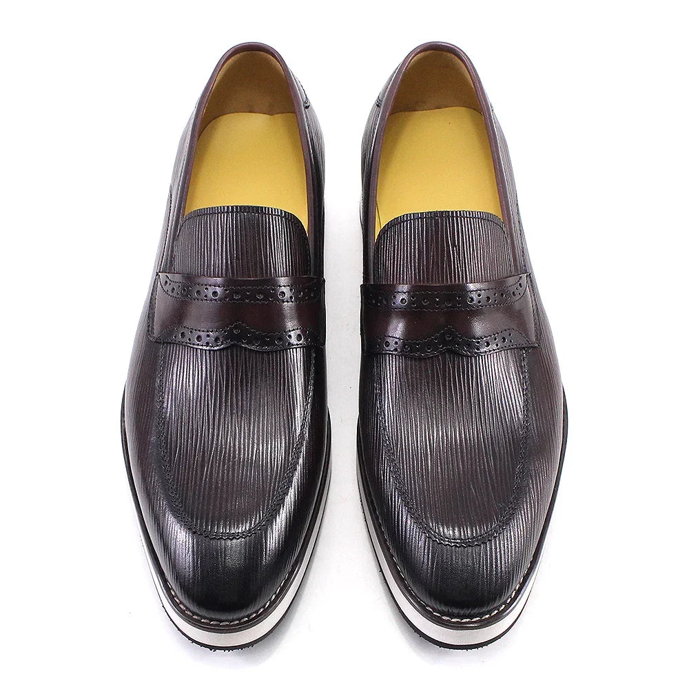 Striped Texture Genuine Leather Loafers