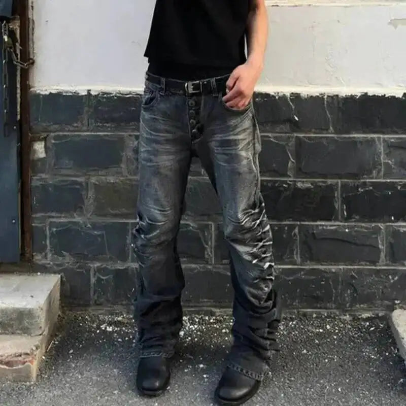 Multi-Button Design Pleated Jeans